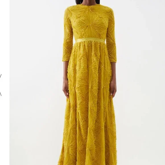 Erdem Dresses | Erdem Tarka Beaded Tulle-Lattice Gown | Color: Yellow | Size: 6 | Mgw3ff's Closet